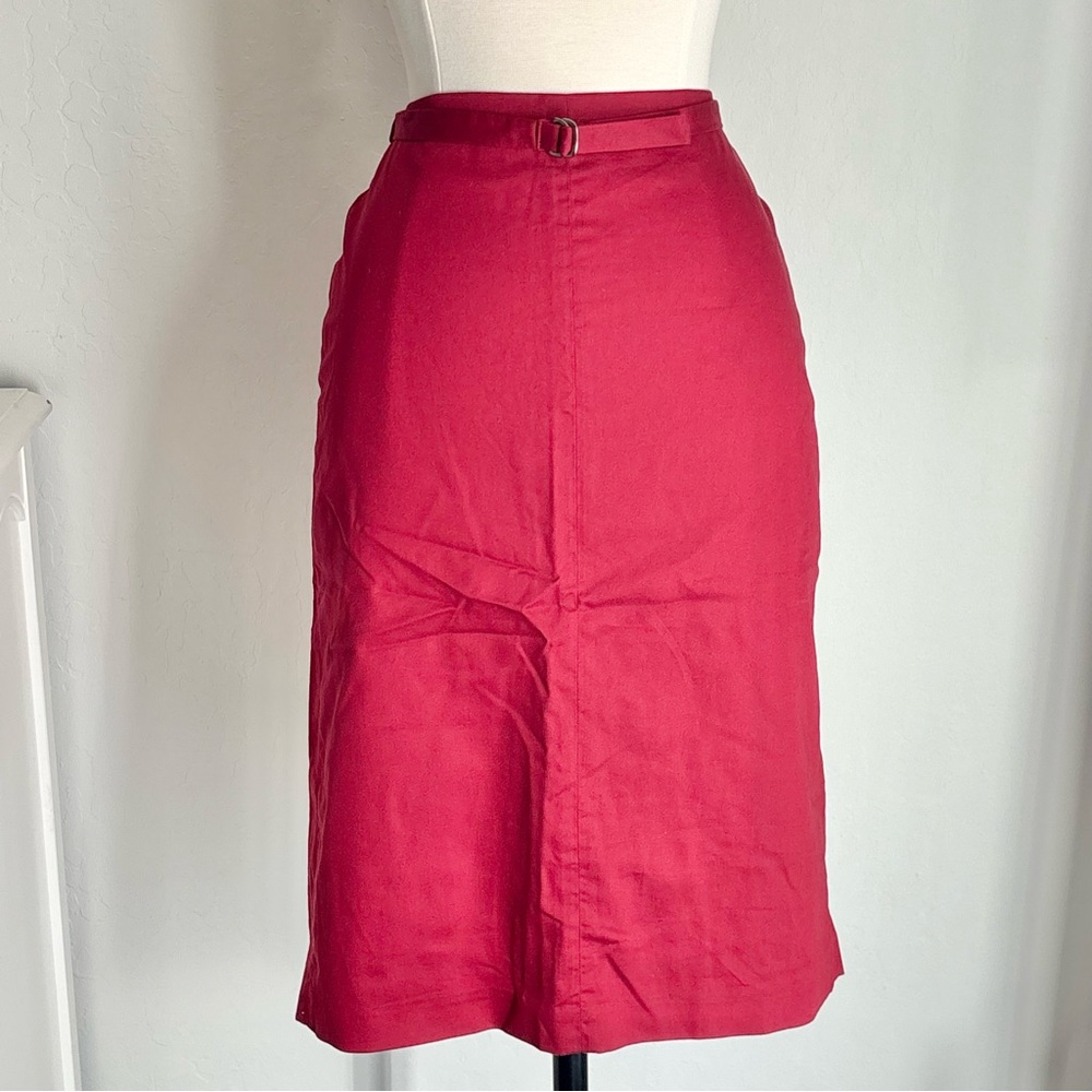 Banana Republic Vibrant Red Stretch Cotton Blend Belted Pencil Skirt, Sz 0